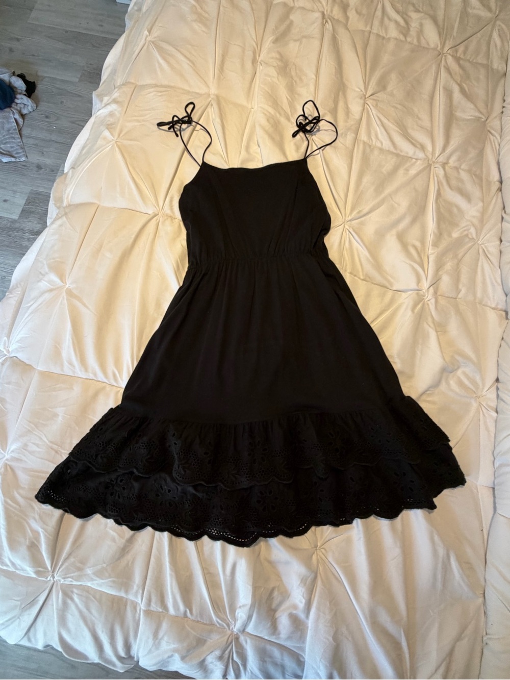 Zara Black Tie-Shoulder Eyelet-Hem Mini Dress